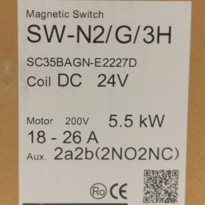 New Fuji Electric SW-N2/G/3H Magnetic Switch, 3-Pole, 2NO 2NC, 18-26A, 24VDC Coil