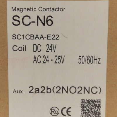 New Fuji Electric SC-N6 Magnetic Contactor 3-Pole, 2NO+2NC Aux, 60A 60Hz 24VDC Coil