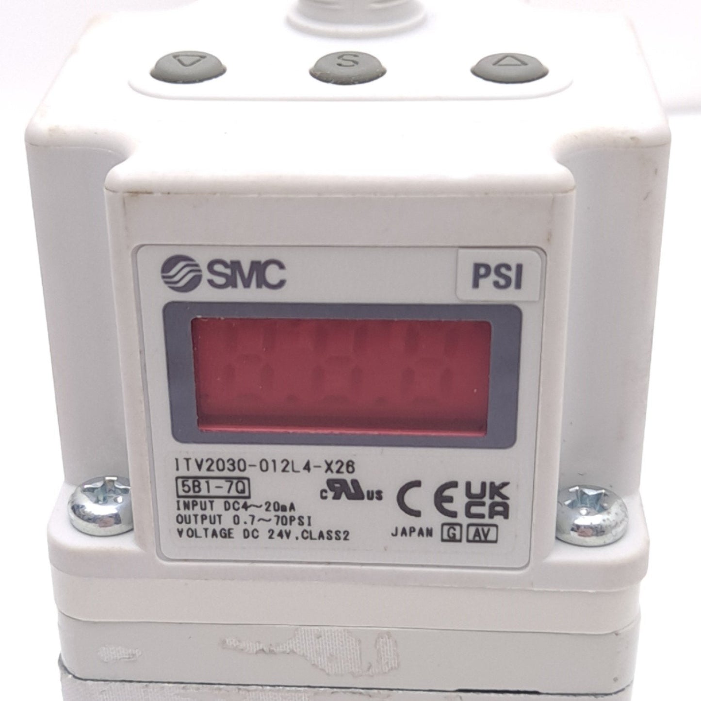 Used SMC ITV2030-012L4-X26 Electro-Pneumatic Regulator, 0.7-70psi Set, Rc 1/4, 24VDC