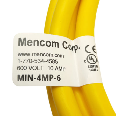 New Mencom MIN-4MP-6 Cordset, 7/8" MIN I 4-Pin Male to Flying Leads, 600V 10A, 6ft