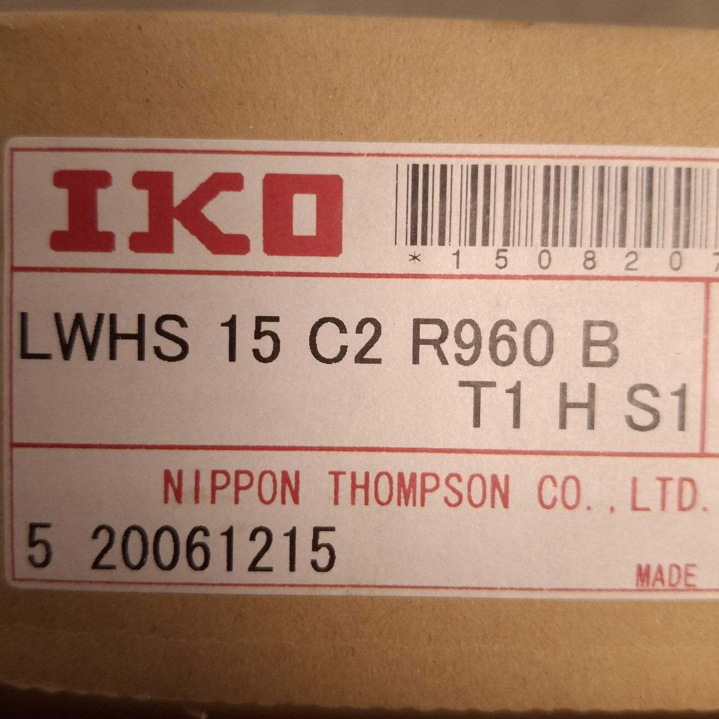 New IKO LWHS15C2R960B Linear Guide Assembly, 960mm Rail, 66x34mm Carriages, 11.6kN
