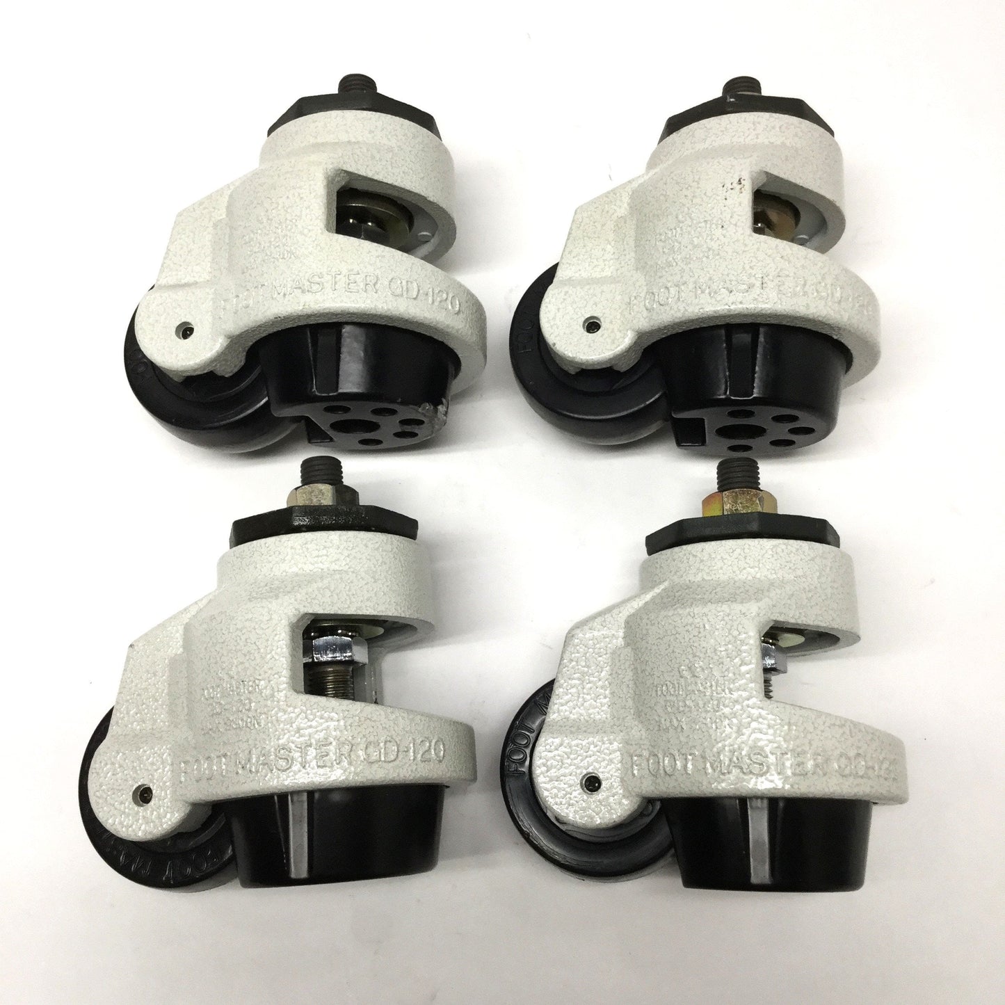 Used Lot of 4 Footmaster GD-120-S-NYN Leveling Swivel Nylon Wheel Casters, M16 Stem