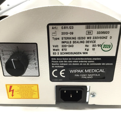 Used Wipak IS-250 Steriking Impulse Sealer 250mm x 8mm Seal Width, 220-240VAC 870W
