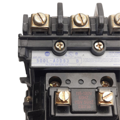 Used Allen Bradley 500L-AOD93 Lighting Contactor 3-P, 15/20A Contact, 110/120VAC Coil