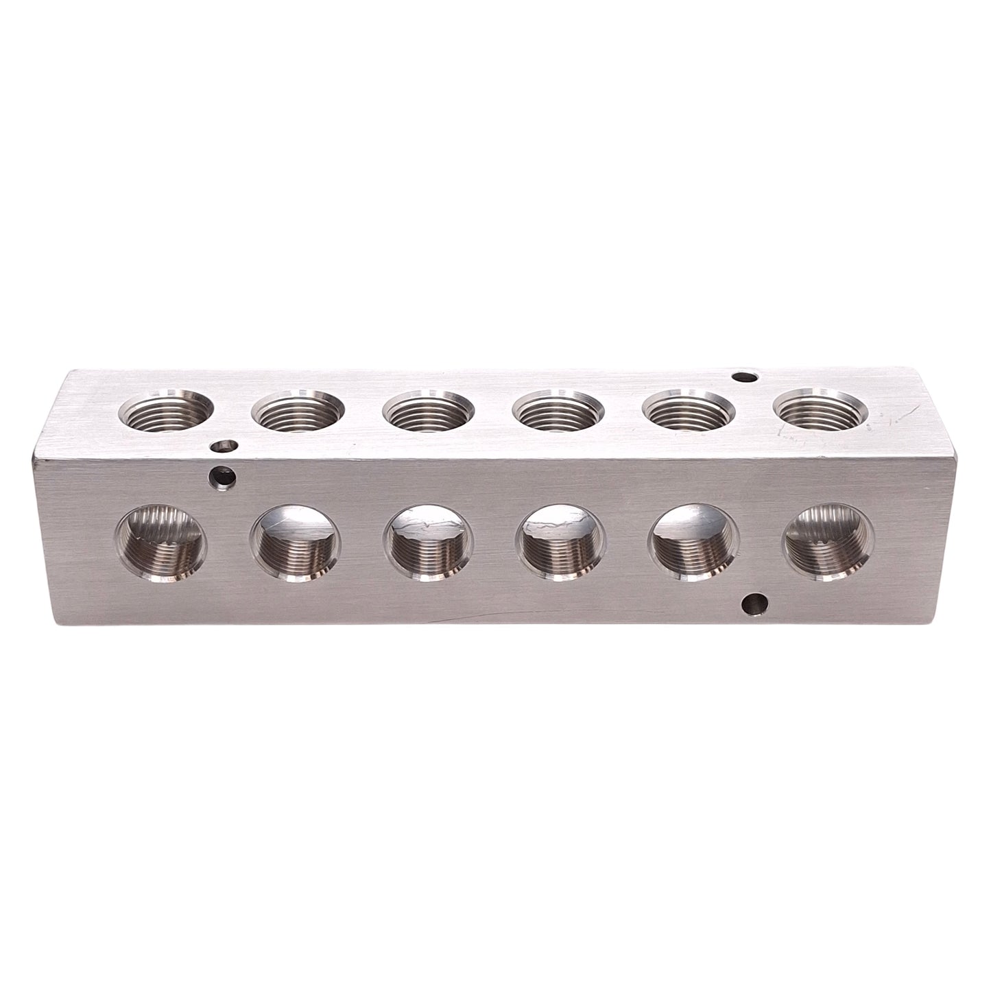 New – Open box Pneumadyne M30-375-6-90 Aluminum Manifold, 6-Station, 1/2in & 3/8in NPT Ports