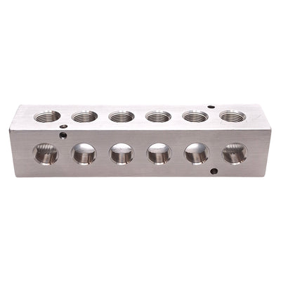 New – Open box Pneumadyne M30-375-6-90 Aluminum Manifold, 6-Station, 1/2in & 3/8in NPT Ports