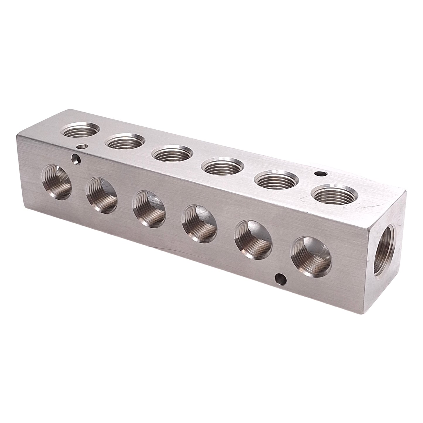 New – Open box Pneumadyne M30-375-6-90 Aluminum Manifold, 6-Station, 1/2in & 3/8in NPT Ports