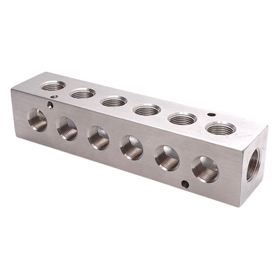 New – Open box Pneumadyne M30-375-6-90 Aluminum Manifold, 6-Station, 1/2in & 3/8in NPT Ports