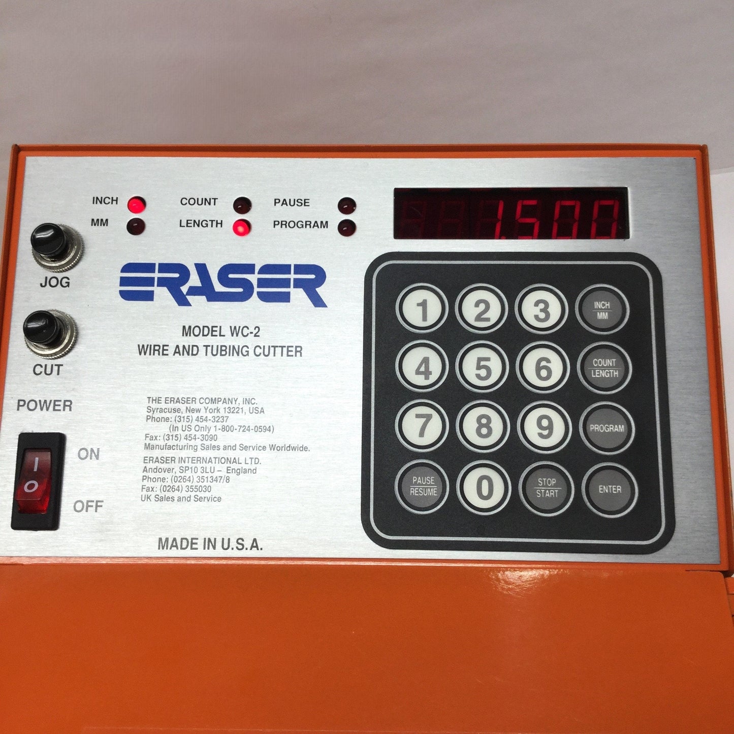 Used Eraser WC2 Programmable Automatic Wire & Tubing Cutter 115VAC, 16 AWG, Ø5/32" OD