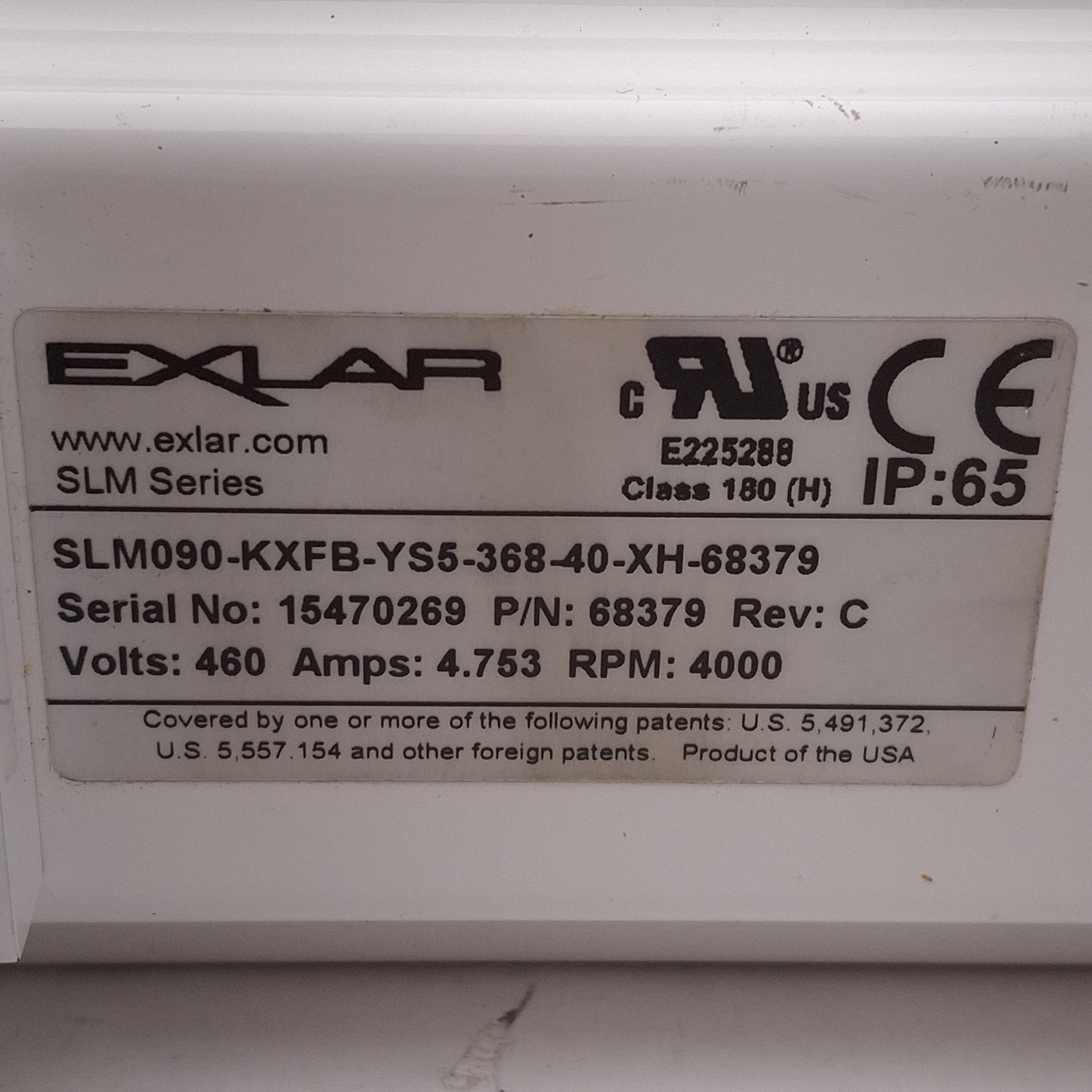 Used Exlar SLM090-KXFB-YS5-368-40-XH-68379 Servo Motor w/ Brake, 460VAC 4.8A, 4000RPM