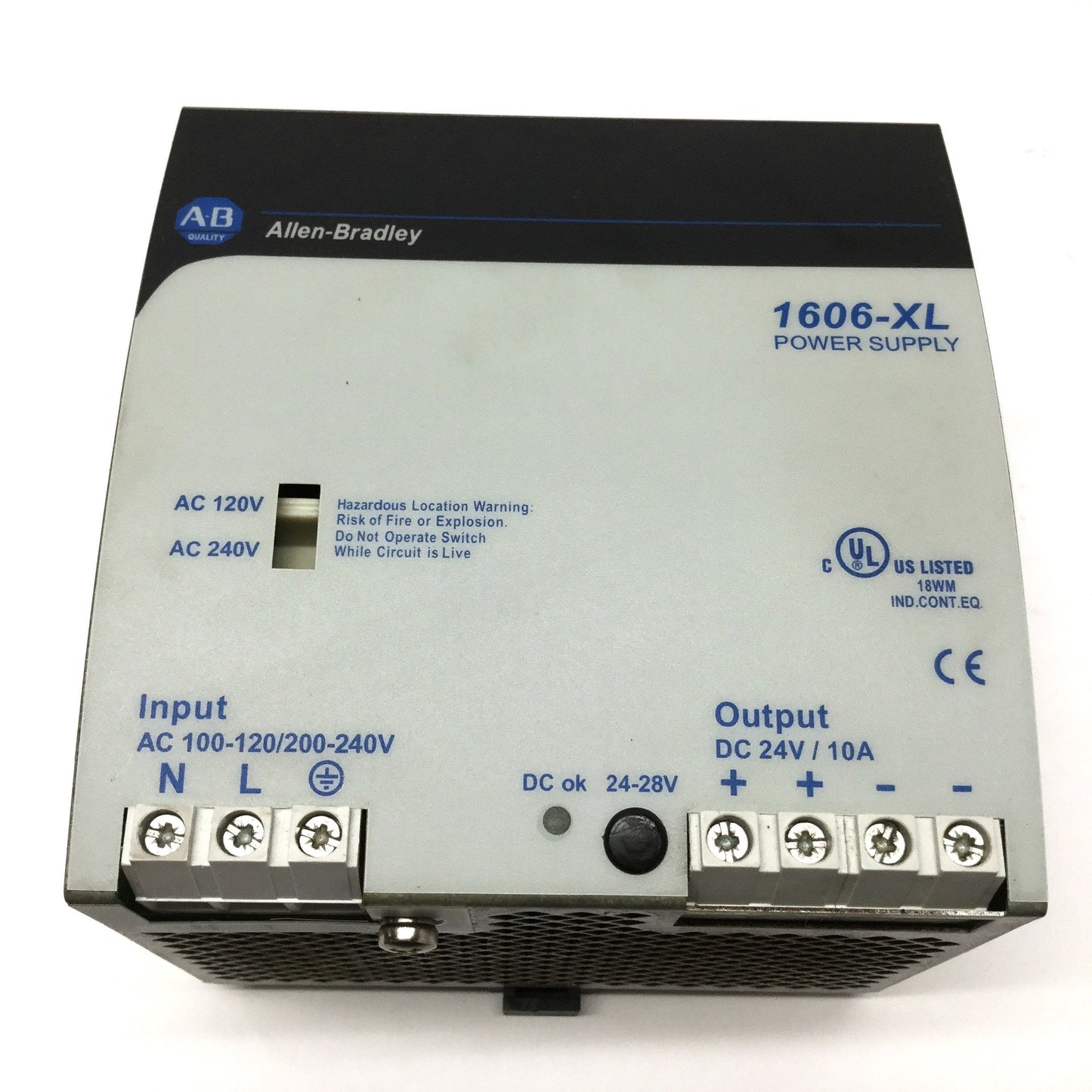 Used Allen Bradley 1606-XL240E Power Supply 100-120/200-240VAC In, 24VDC 10A Out 240W