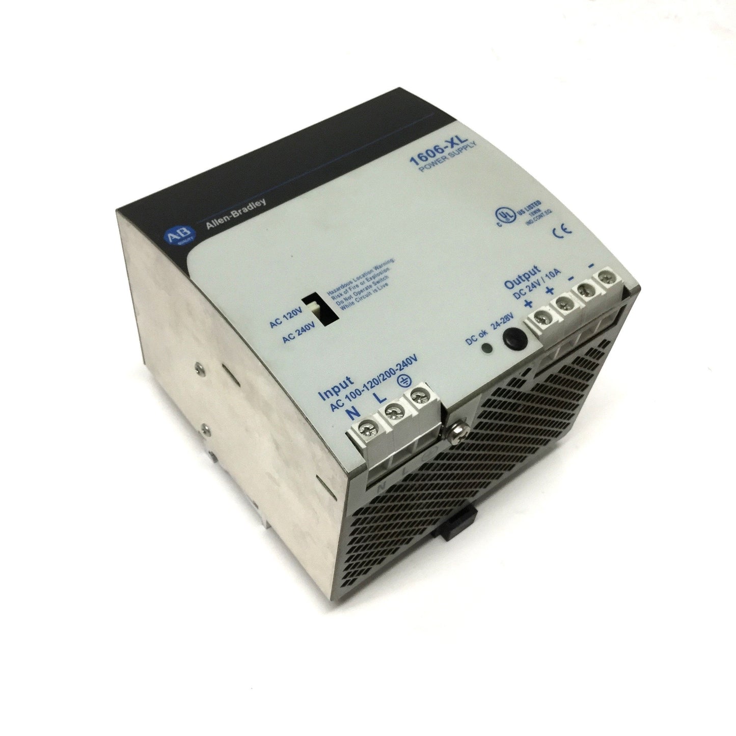 Used Allen Bradley 1606-XL240E Power Supply 100-120/200-240VAC In, 24VDC 10A Out 240W