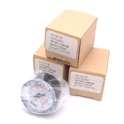 New Lot of 3 SMC K40-MP1.0-N01MS Pressure Gauges, ø40mm, 1/8 NPT, 1.1MPa/160psi