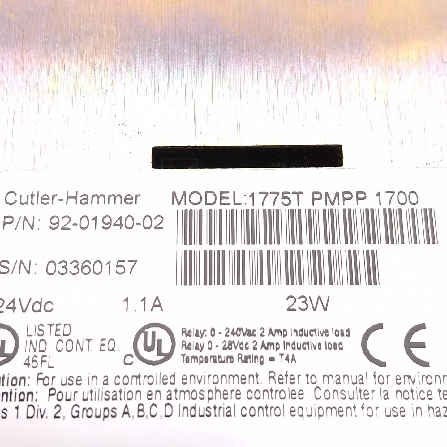 Used Cutler Hammer 1775T-PMPP-1700 PanelMate Power Pro Touchscreen HMI 7.7in 24VDC