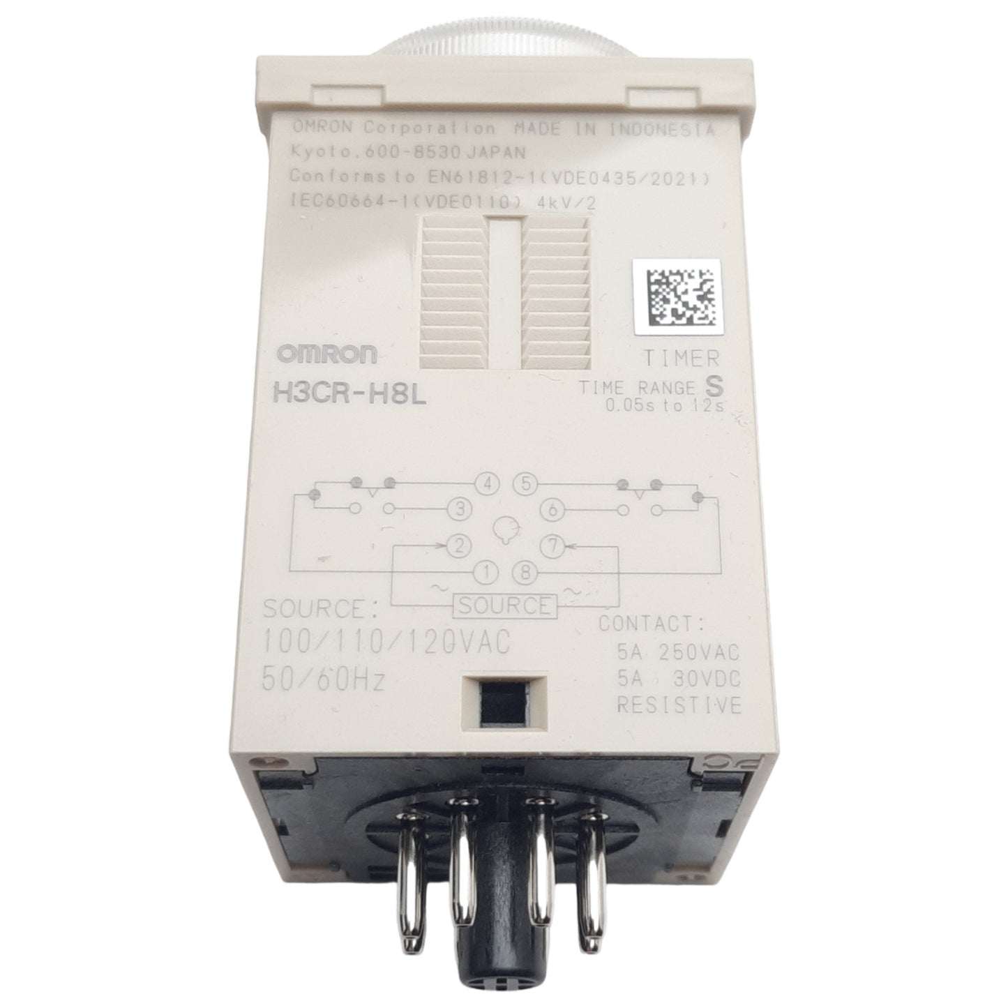 New Omron H3CR-H8L Time Delay Relay, 100-120VAC, 5A 250VAC, 0.05s-12s, 8-Pin Octal