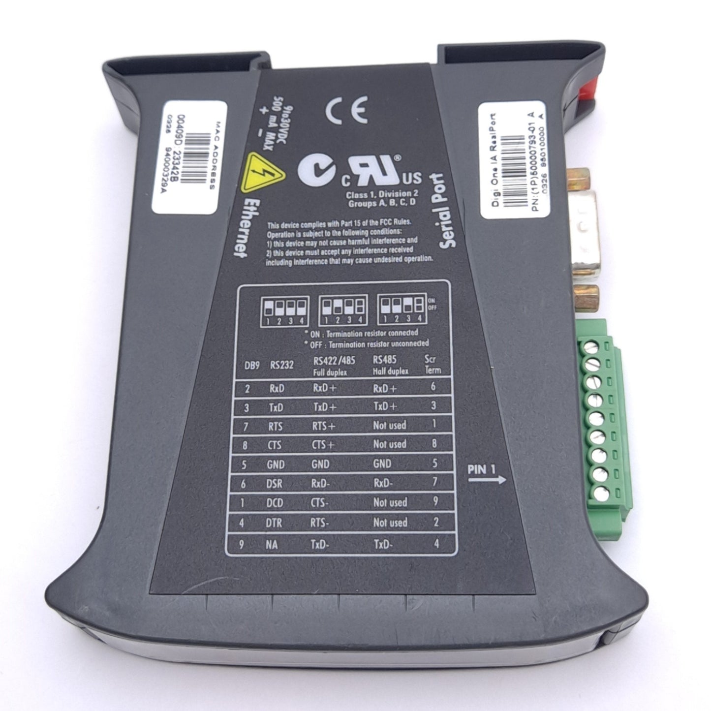 Used Digi 1P-50000793-01A Communication Extender, RS232/422/485, RJ45, 9-30VDC 500mA