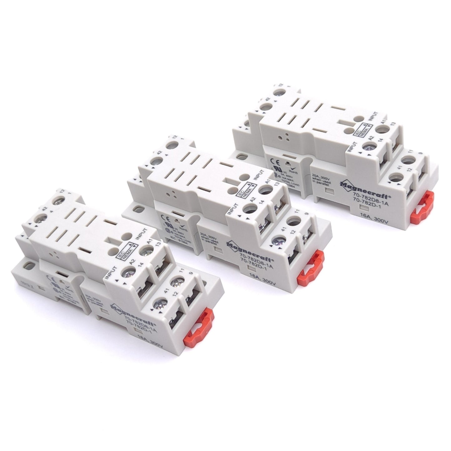 New Lot of 3 Schneider 70-782D8-1A Relay Sockets, 16A 300VAC, DPDT 2NO 2NC, 8-Pin