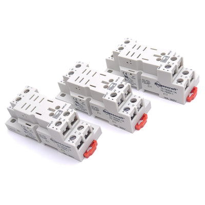 New Lot of 3 Schneider 70-782D8-1A Relay Sockets, 16A 300VAC, DPDT 2NO 2NC, 8-Pin