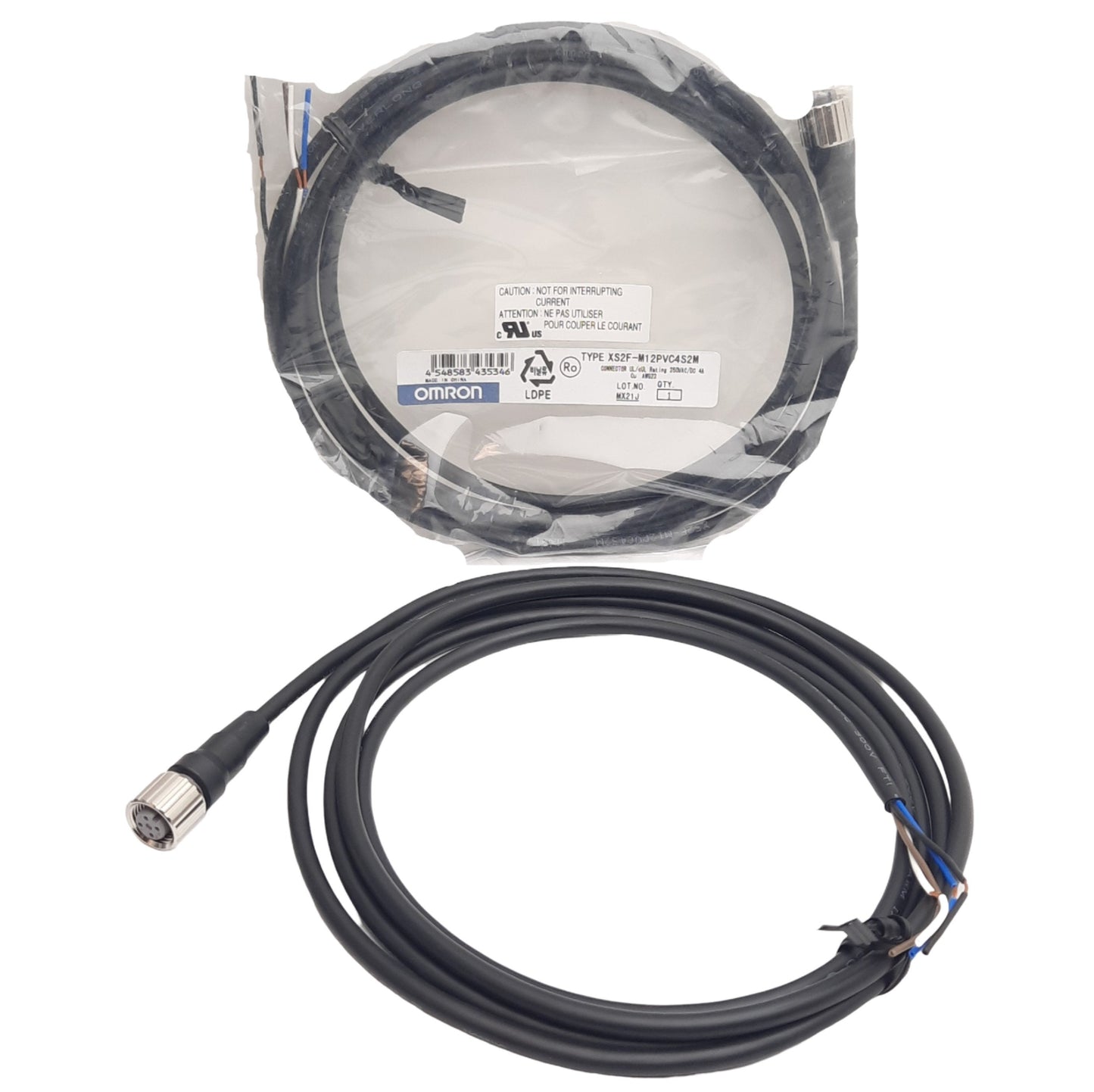 New Lot of 2 Omron XS2F-M12PVC4S2M Cordset M12 4-Pin Female to Leads 250VAC/DC 4A 2m