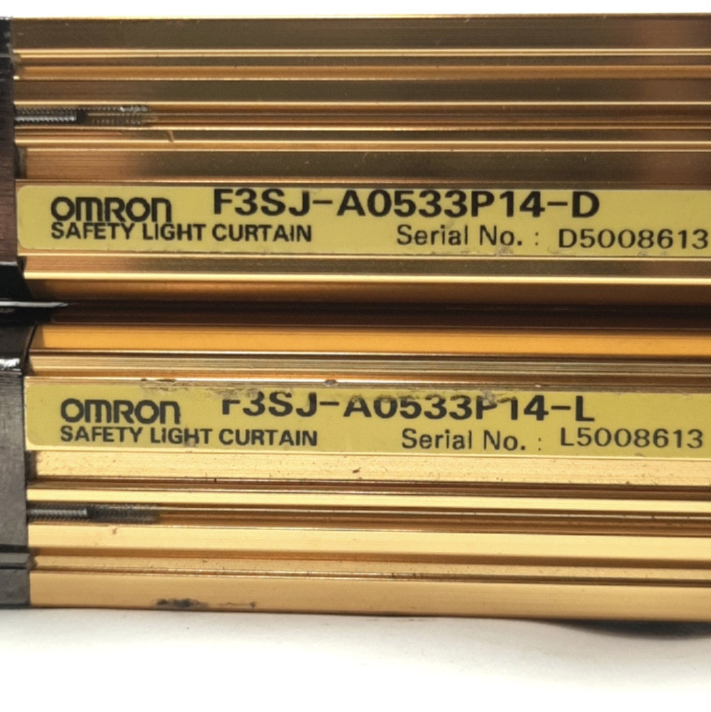 Used Omron F3SJ-A0533P14 Safety Light Curtain, 2x PNP, 533mm, .2-9m, Ø14mm, 24VDC