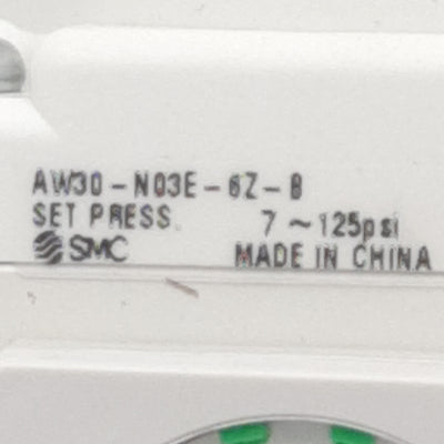 New SMC AW30-N03E-6Z-B Filter Regulator, 7-125psi, 5µm Filtration, 3/8in Female NPT