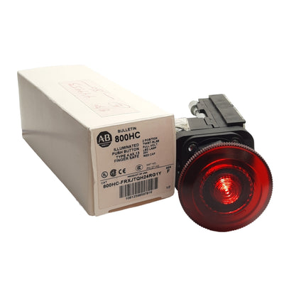 New Allen Bradley 800HC-FRXJTQH24RG1Y Illuminated Push Pull E-Stop, 30mm, 2NO & 2NC