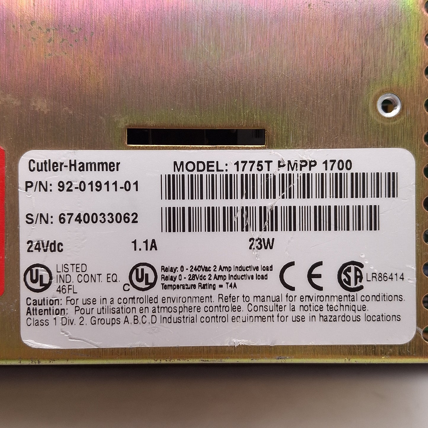 Used Cutler Hammer 1775T-PMPP-1700 PanelMate Power Pro Touchscreen HMI *Scratches*