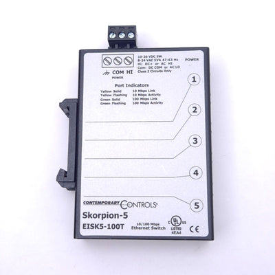 New Contemporary Controls EISK5-100T Ethernet Switch, 5xRJ45, 24VAC/DC, 100Mbps, DIN