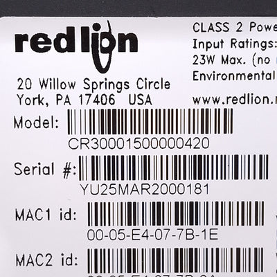 New Red Lion CR30001500000420 Touchscreen HMI, 15in 1024x768 Display, 10-30VDC