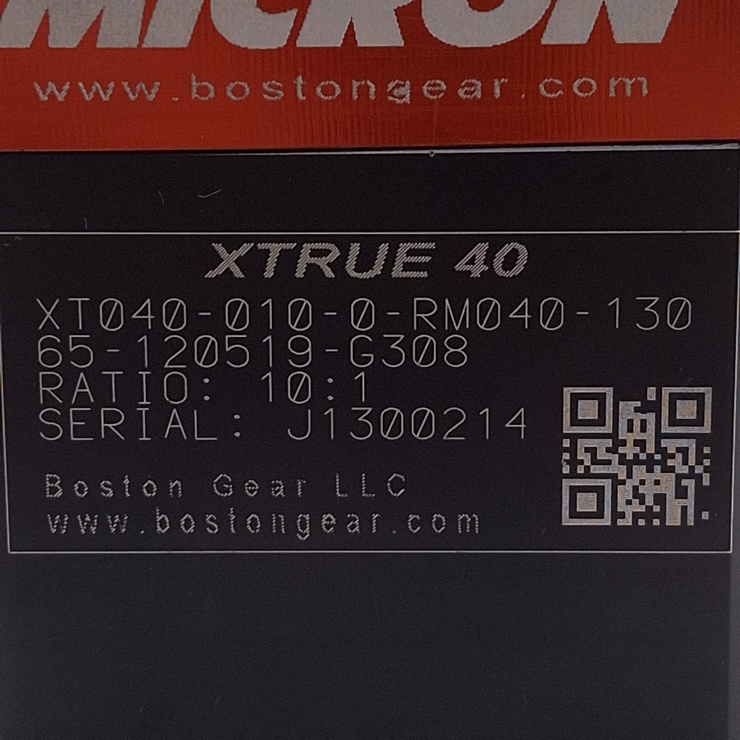 Used Boston Gear XT040-010-0-RM040-130 Micron XTRUE Planetary Gearhead 10:1, 13arcmin
