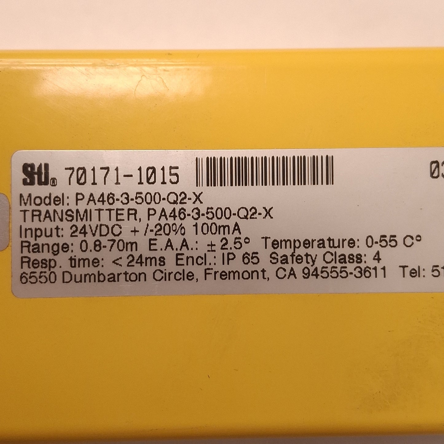 Used Omron Sti PA46-3-500-Q2-X Perimeter Access Device Transmitter, 0.8-70m, 24VDC