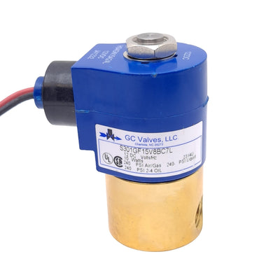 New – Open box GC Valves S301GF15V8BC7L Solenoid Valve, 12VDC, 1/4NPT, 2-Way Direct, NC, 240psi