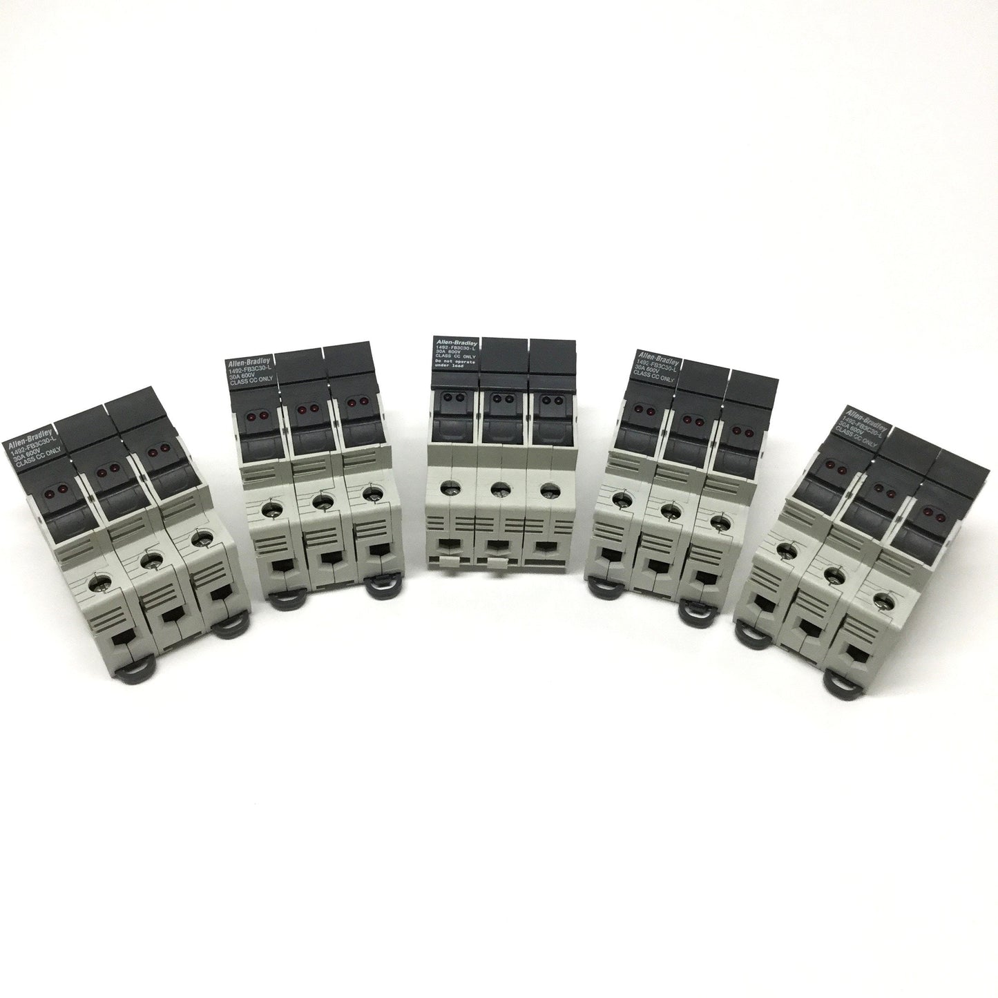 Used Lot of 5 Allen Bradley 1492-FB3C30-L Class CC Fuse Holder Block, 3-Pole 600V 30A