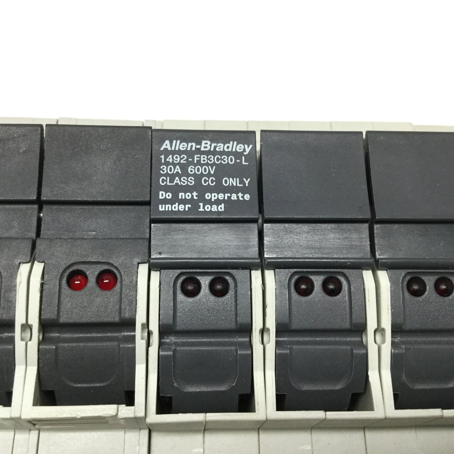 Used Lot of 5 Allen Bradley 1492-FB3C30-L Class CC Fuse Holder Block, 3-Pole 600V 30A