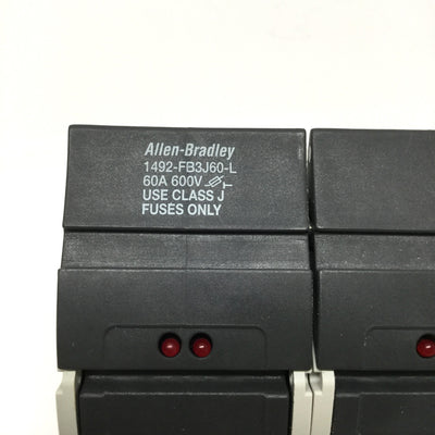 Used Allen Bradley 1492-FB3J60-L Class J Fuse Holder, 3-Pole, 600V 60A, LED Indicator