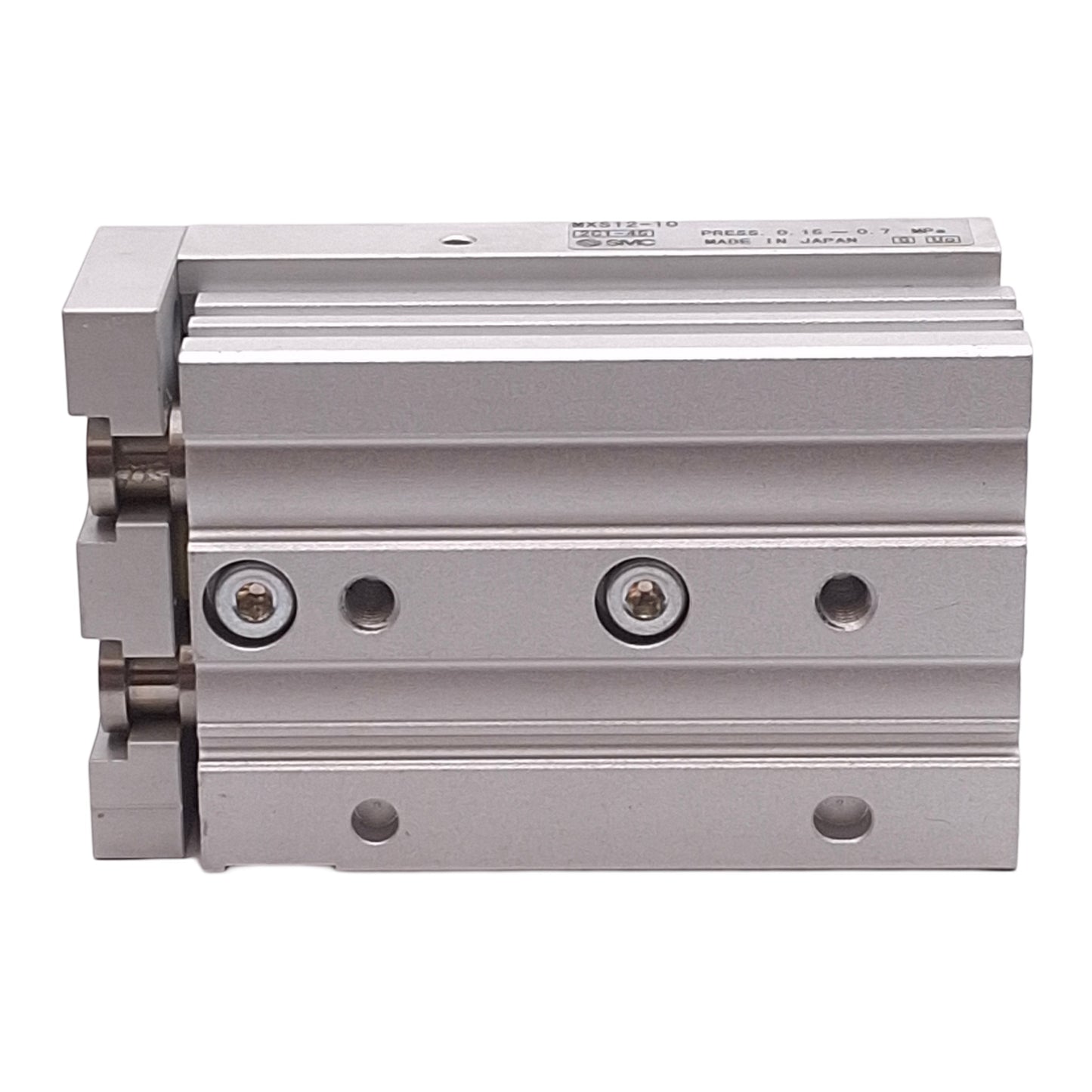 Used SMC MXS12-10 Slide Table, ø12mm Bore, 10mm Stroke, 0.15-0.7MPa, M5x0.8 Ports