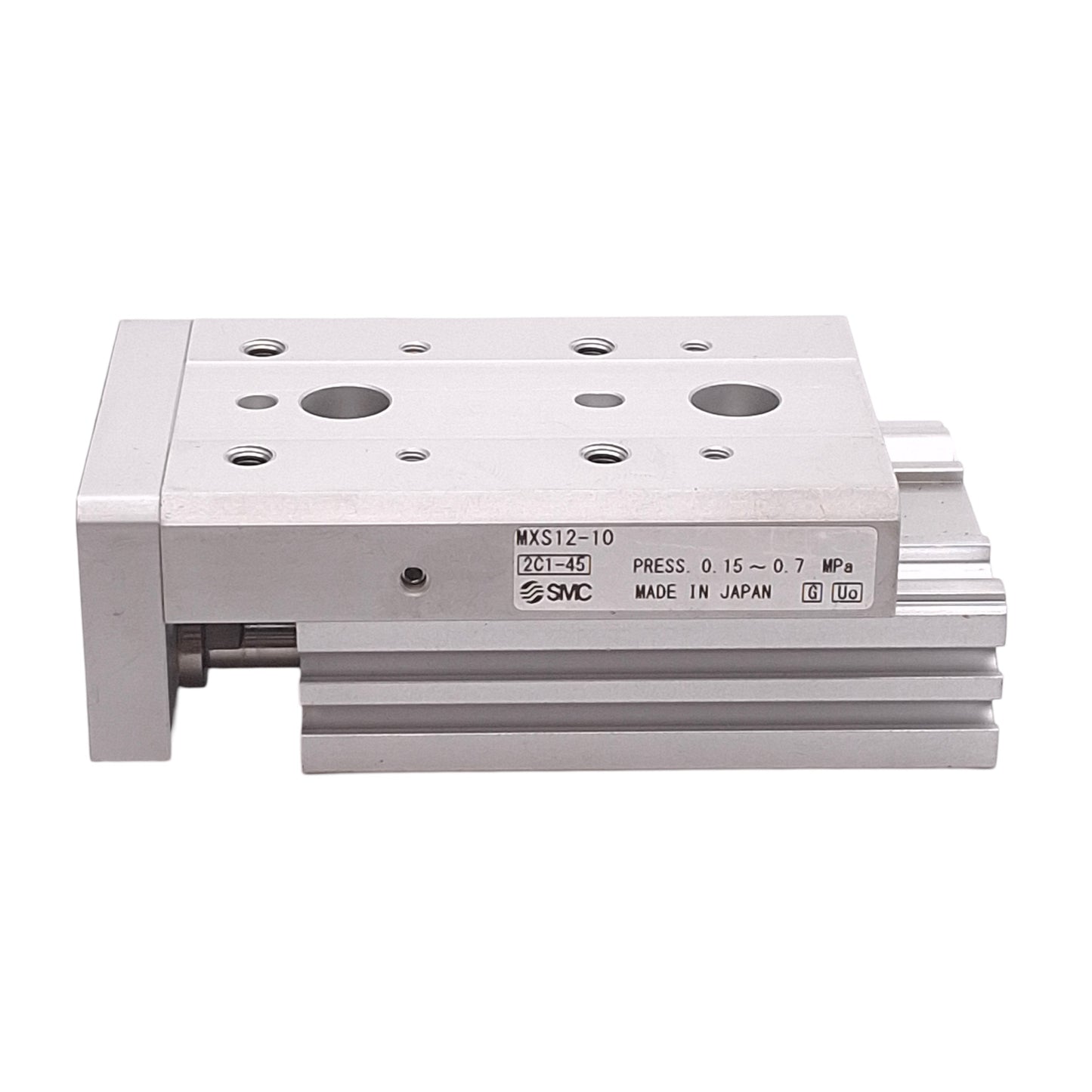 Used SMC MXS12-10 Slide Table, ø12mm Bore, 10mm Stroke, 0.15-0.7MPa, M5x0.8 Ports
