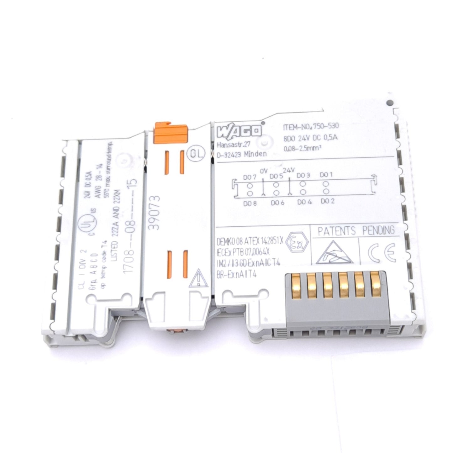 Used Wago 750-530 Digital Output Module, 8-Channel DO, 24VDC, 0.5A Out, DIN Rail