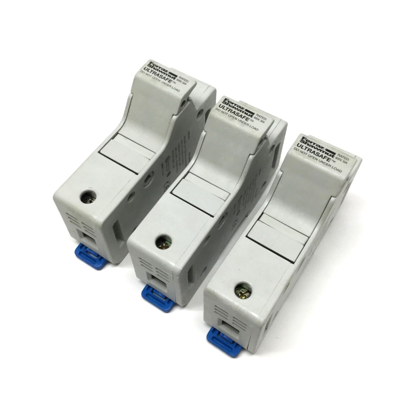 Used Lot of 3 Ferraz Shawmut US3J1 ULTRASAFE Fuse Holders, 30A 600V, Class J, 1-Pole