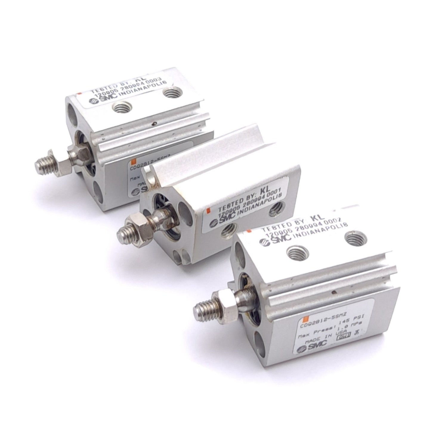 Used Lot of 3 SMC CDQ2B12-5SMZ Compact Cylinders, ø12mm Bore, 5mm Stroke, M5, 1.0MPa