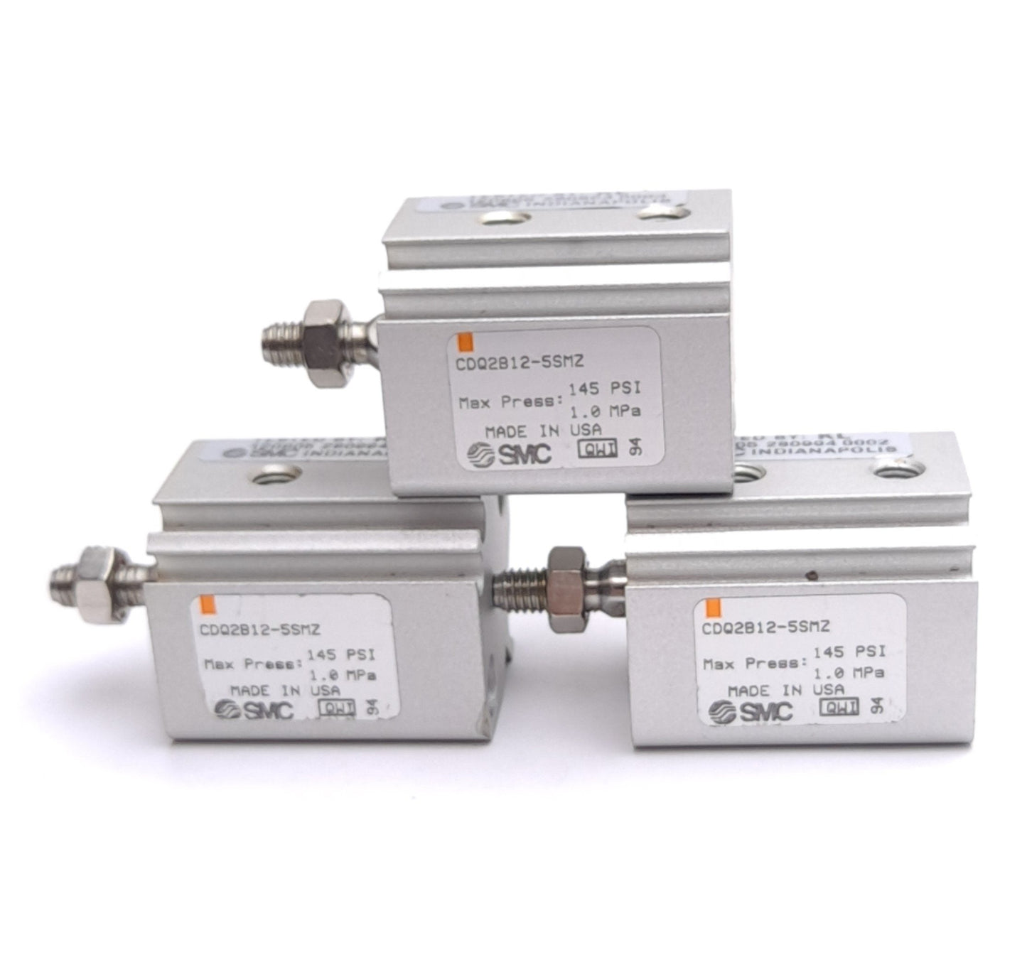 Used Lot of 3 SMC CDQ2B12-5SMZ Compact Cylinders, ø12mm Bore, 5mm Stroke, M5, 1.0MPa