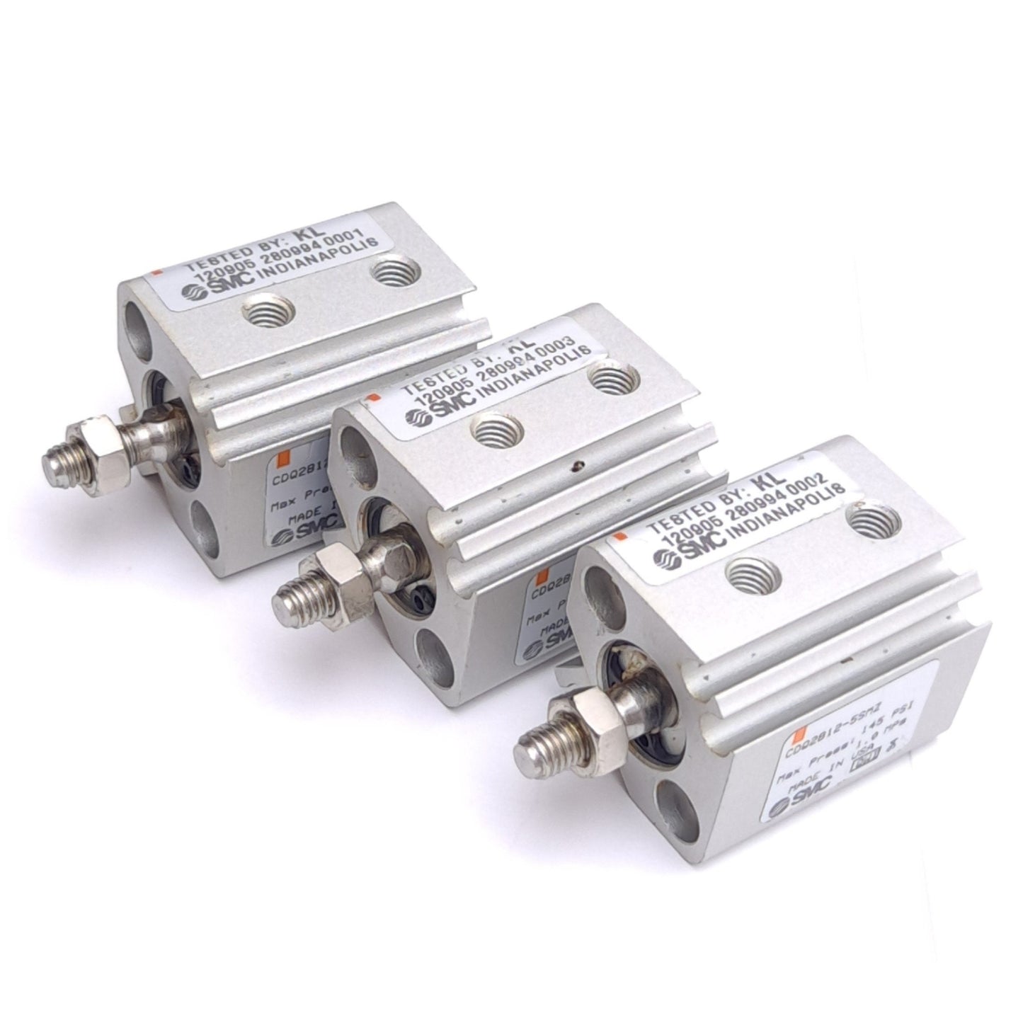 Used Lot of 3 SMC CDQ2B12-5SMZ Compact Cylinders, ø12mm Bore, 5mm Stroke, M5, 1.0MPa