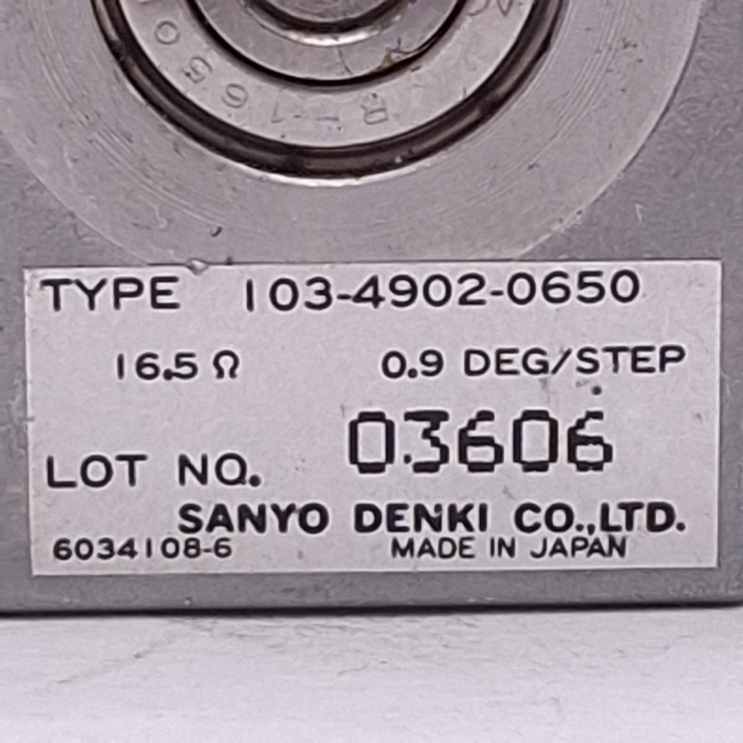 Used Sanyo 103-4902-0650 Stepper Motor, 2-Phase, 0.9°/Step, 0.4A/Phase, NEMA 17