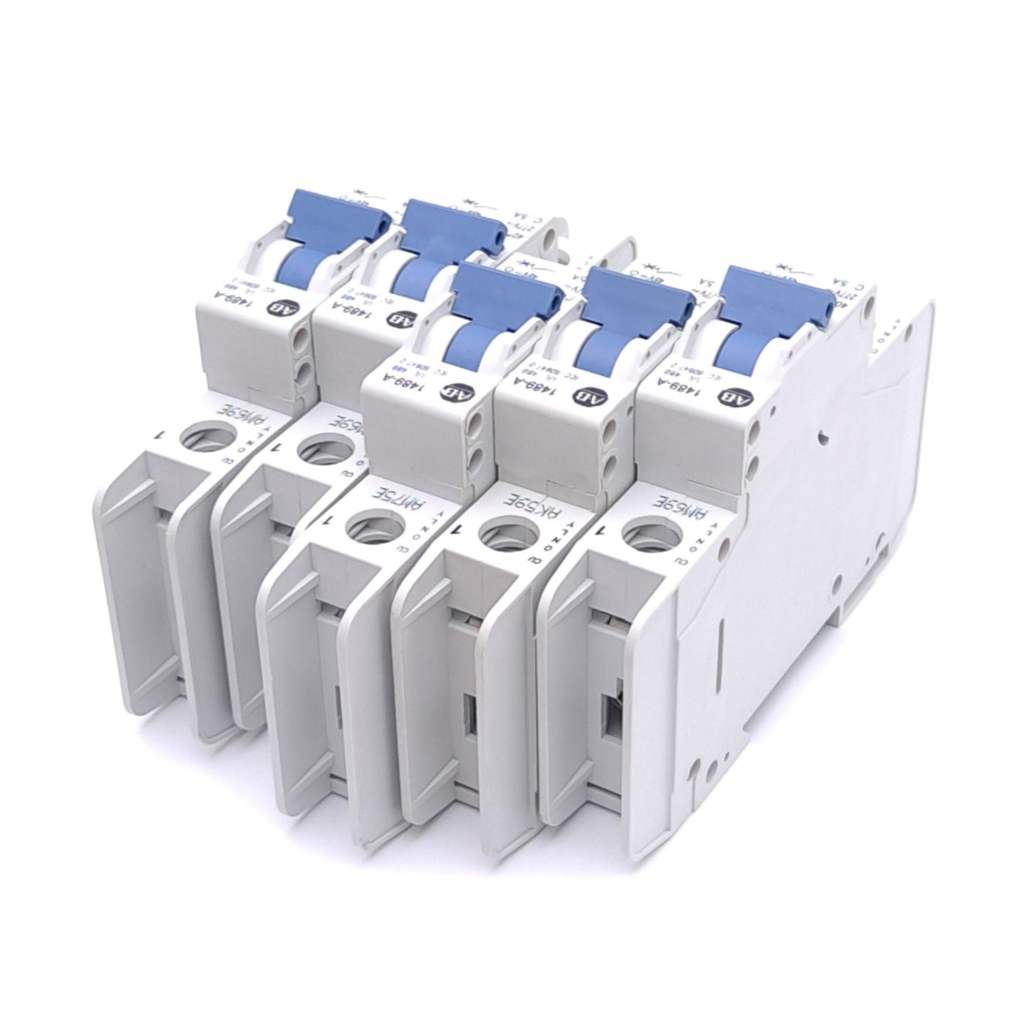 Used Lot of 5 Allen Bradley 1489-A1C050 Circuit Breakers, 1-Pole, 5A, 277VAC/48VDC