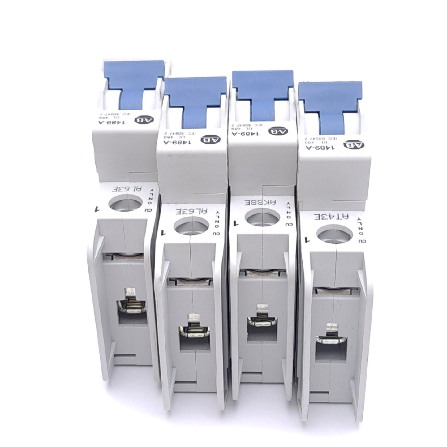 Used Lot of 4 Allen Bradley 1489-A1C100 Circuit Breakers, 1-Pole, 10A, 277VAC/48VDC