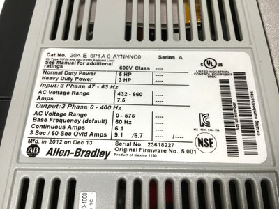 New – Open box Allen Bradley 20A-E-6P1 PowerFlex 70 AC Variable Frequency Drive VFD 5HP 600V 3Ø
