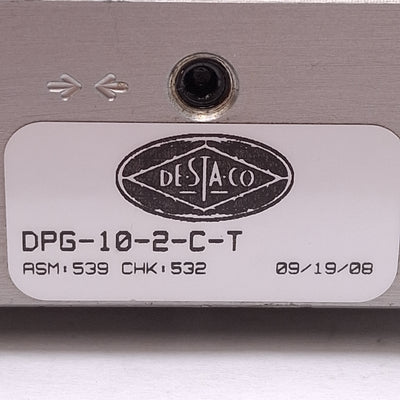 Used Destaco DPG-10-2-C-T Parallel Gripper, 0.5in Stroke, 40-100PSI, 50lbf, #10-32