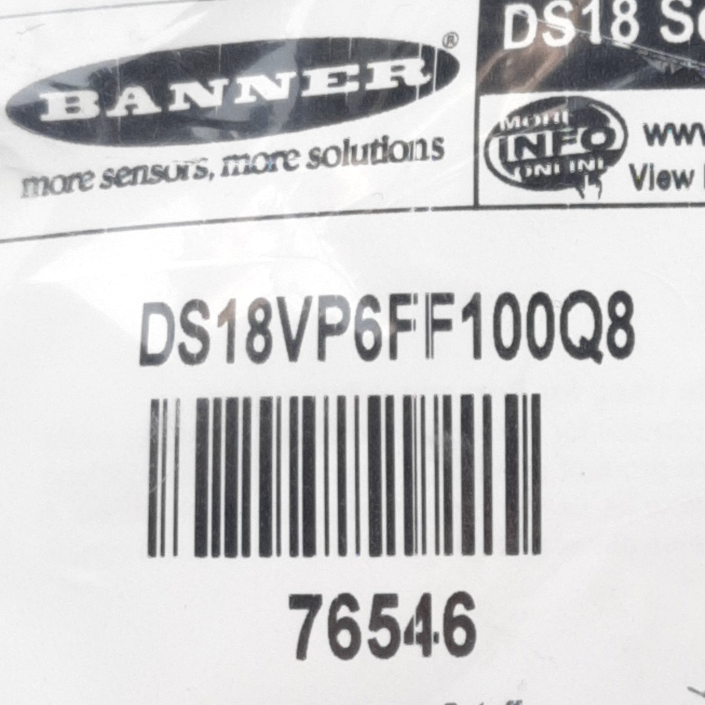New Banner DS18VP6FF100Q8 Photoelectric Sensor PNP, 10-30VDC, M12 4-Pin, 100mm Range