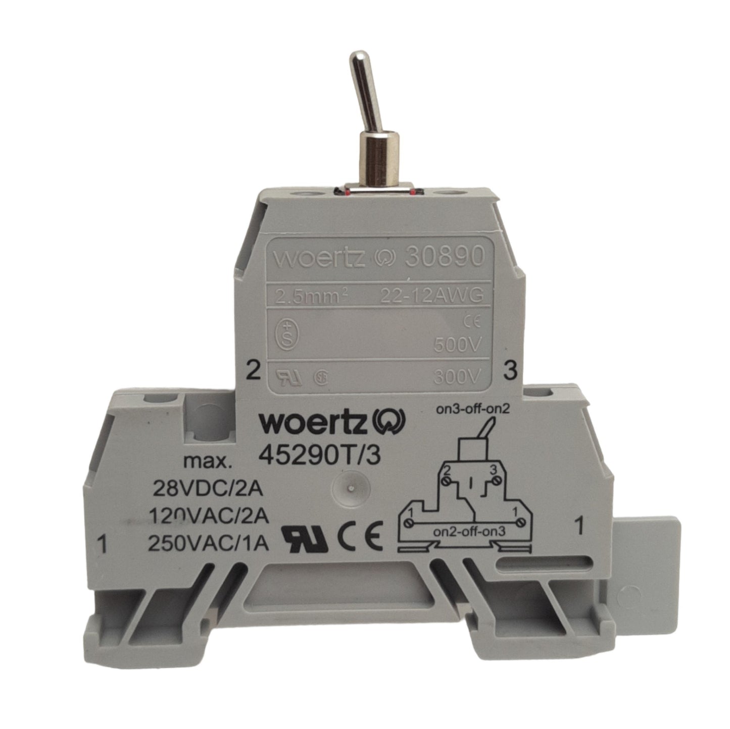 New Woertz 45290T/3 Selector Switch Terminal Block, 3-Pos 2-P, 250VAC 28VDC 2A Max