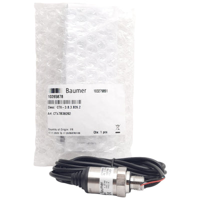 New Baumer CTX3B3B262 Pressure Transmitter 0-25bar, 4-20mA Output, G 1/4in Male, 2m